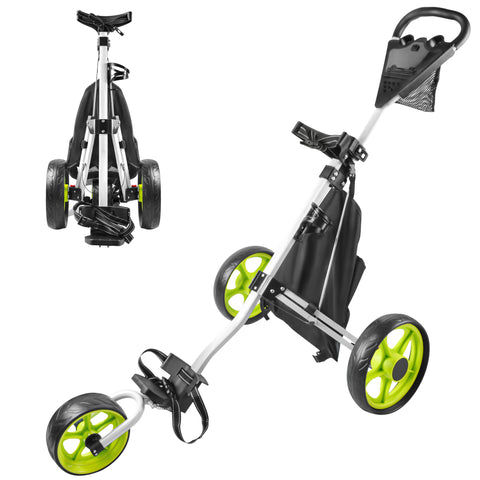 BOBOPRO Golf Push Cart, Golf Cart for Golf Club 3 Wheel Folding Lightweight Golf Pull Cart with Foot Brake Golf Accessories for Men Women/Kids