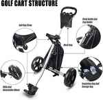 Lightweight 2 Wheel Steel Golf Push Cart with Extended Storage Bag & Cup Holder