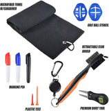 Golf Accessories Gift Kit - Golf Towel,Club Brush with Groove Cleaner,Foldable Divot Repair Tool, Golf Ball Marker and Tee Holder