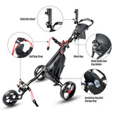 BOBOPRO Golf Push Cart, Foldable Golf Cart for Golf Clubs, 3 Wheel Golf Pull Cart for Golf Bag, Golf Push Carts with Umbrella Holder, Golf Accessories for Men Women/Kids Practice and Game